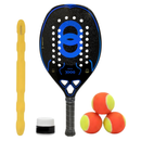 Raquete de Beach Tennis Joog Netuno 3K Pro Full Carbon EVA Pro Preto/Azul + Kit UP