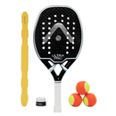 Raquete Beach Tennis Ultrapro 12K Preta Prata Alma Genius + KIT UP