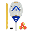 Raquete Beach Tennis Matira 1K Branca e Azul Alma Genius + KIT UPGRADE