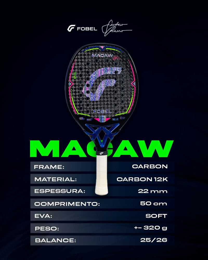 FOBEL MACAW 2025 - NA COMPRA DA RAQUETE RECEBA UM KIT EXCLUSIVO DE CAMISETA + BERMUDA GUSTAVO RUSSO