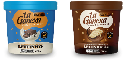 Kit Pastas de Amendoim La Ganexa Leitinho e Leitinho Black 2 unidades de 450g - com whey protein