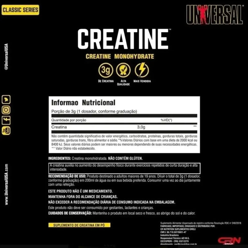 Creatina Monohidratada 2 X Potes Universal Nutrition Total de 400g Importada