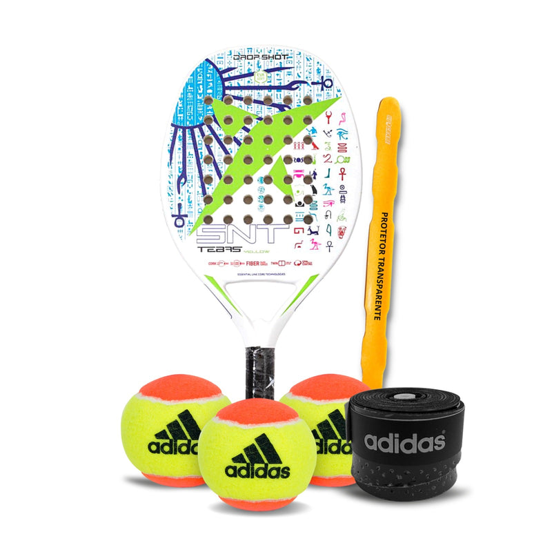 Raquete Beach Tennis Tebas Yellow - Drop Shot +Combo: 3 x Bolas;1 x Overgrip e 1 x Protetor Raquete